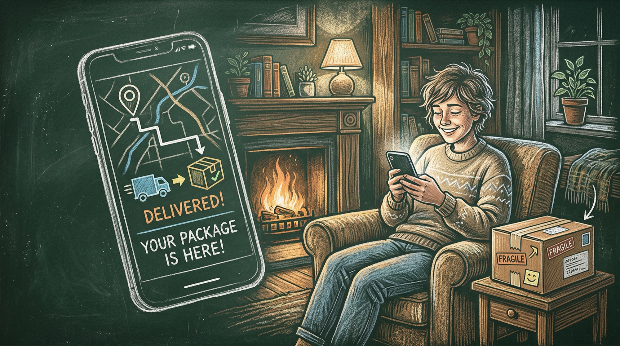 一个人看着手机上的物流轨迹松了一口气